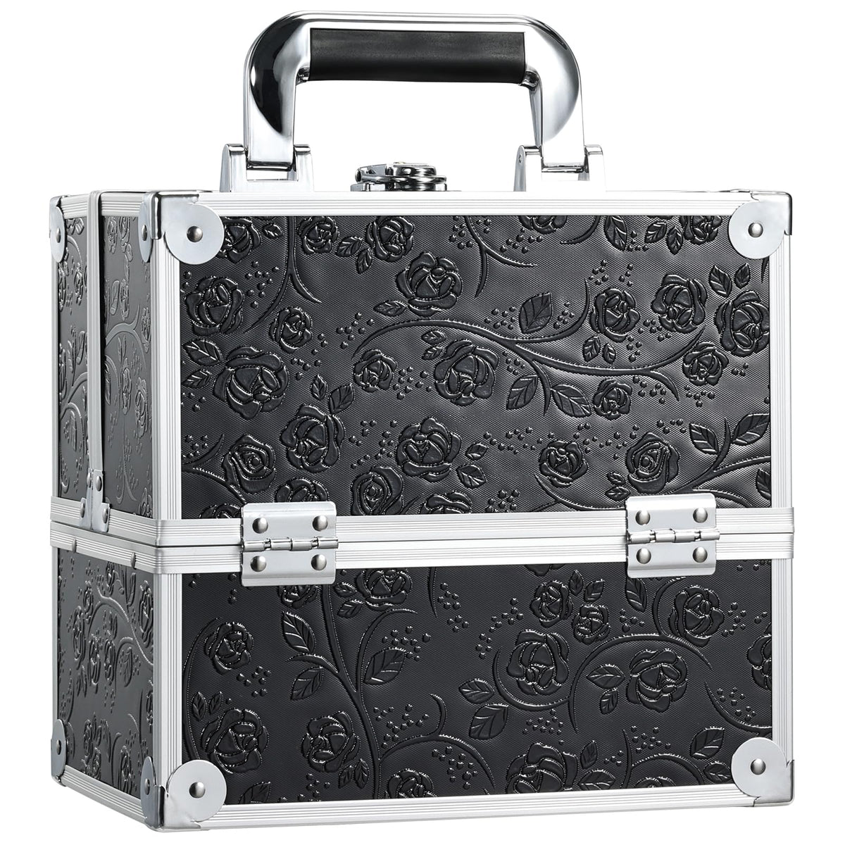 FreNessa mallette maquillage noire fleuri prête au voyage et transportable.