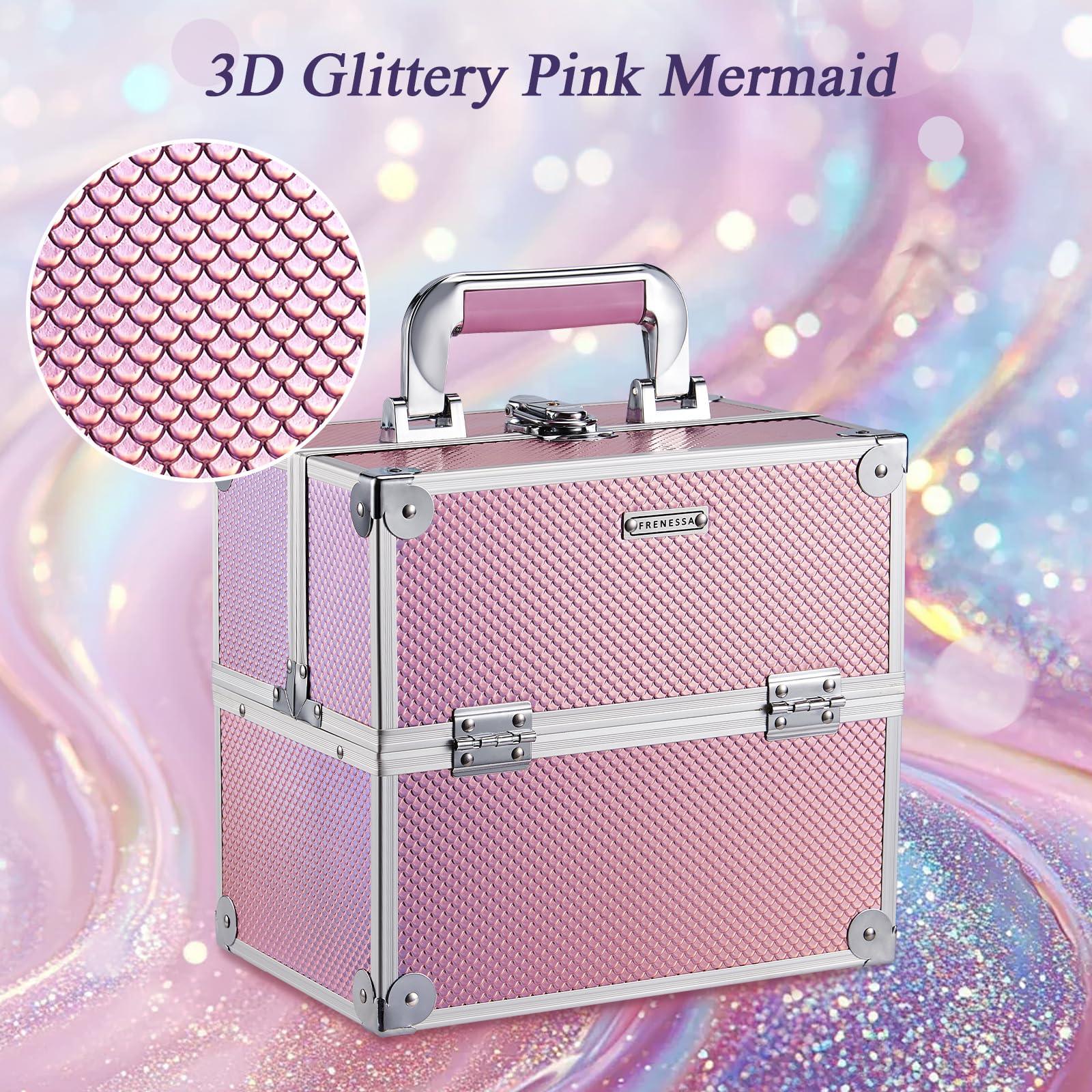 Coffret FRENESSA Mermaid Rose, grand emplacement inférieur pour palettes et outils.