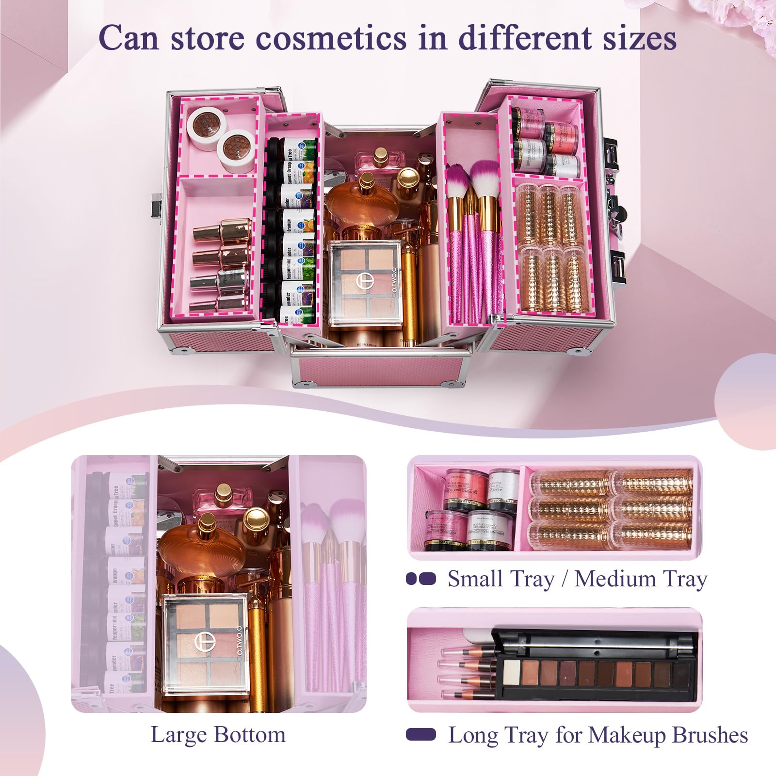 Coffret FRENESSA Mermaid Rose, 4 tiroirs pratiques pour organiser le maquillage.