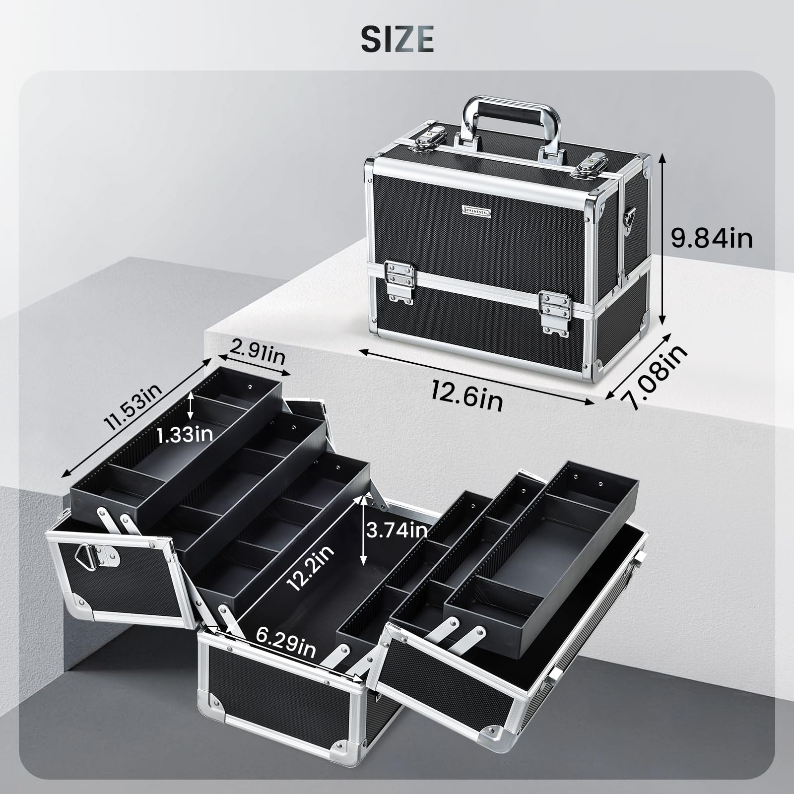 FRENESSA rangement-maquillage ingénieux avec compartiments modulables pour outils et petits flacons.