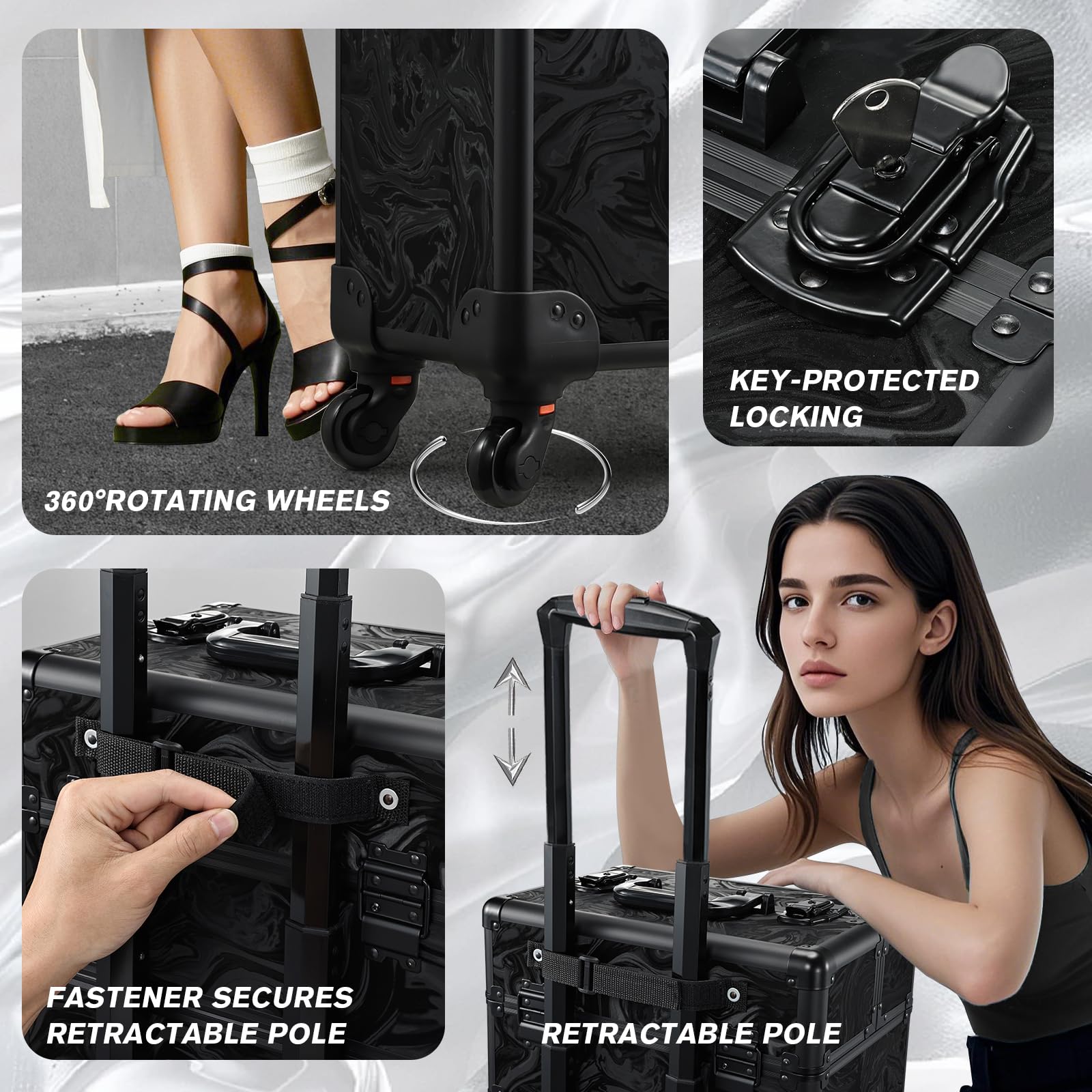 FRENESSA roues 360° pivotantes, déplacement fluide sur site sans efforts.