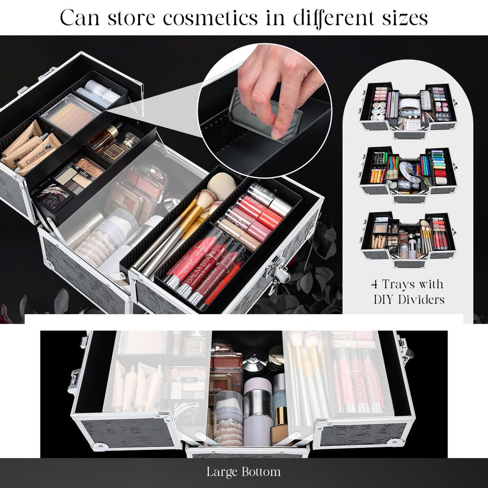 FreNessa train-case à 4 étages pour organiser pinceaux et produits.