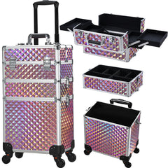 Frenessa trolley maquillage glitter rose, roulante pour rangement efficace.
