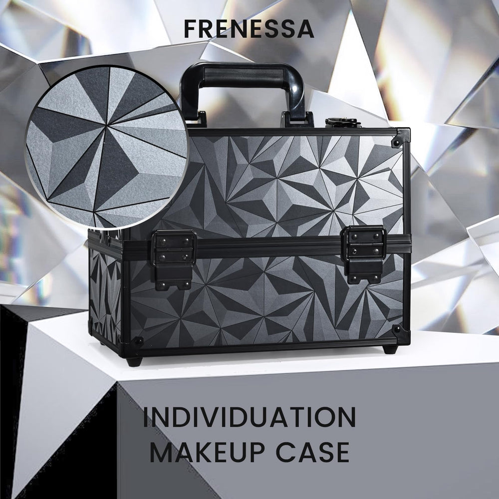 FRENESSA trousse maquillage noir, grand espace inférieur pour palettes et bouteilles voyage.