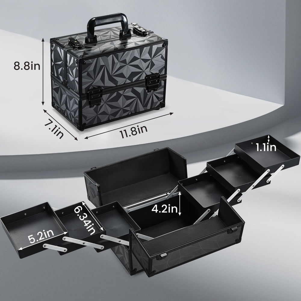 FRENESSA trousse maquillage noir, plateaux lisses pour un nettoyage facile.