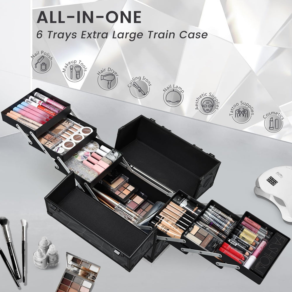 FRENESSA trousse maquillage noir, poignée antidérapante pour transport confortable.
