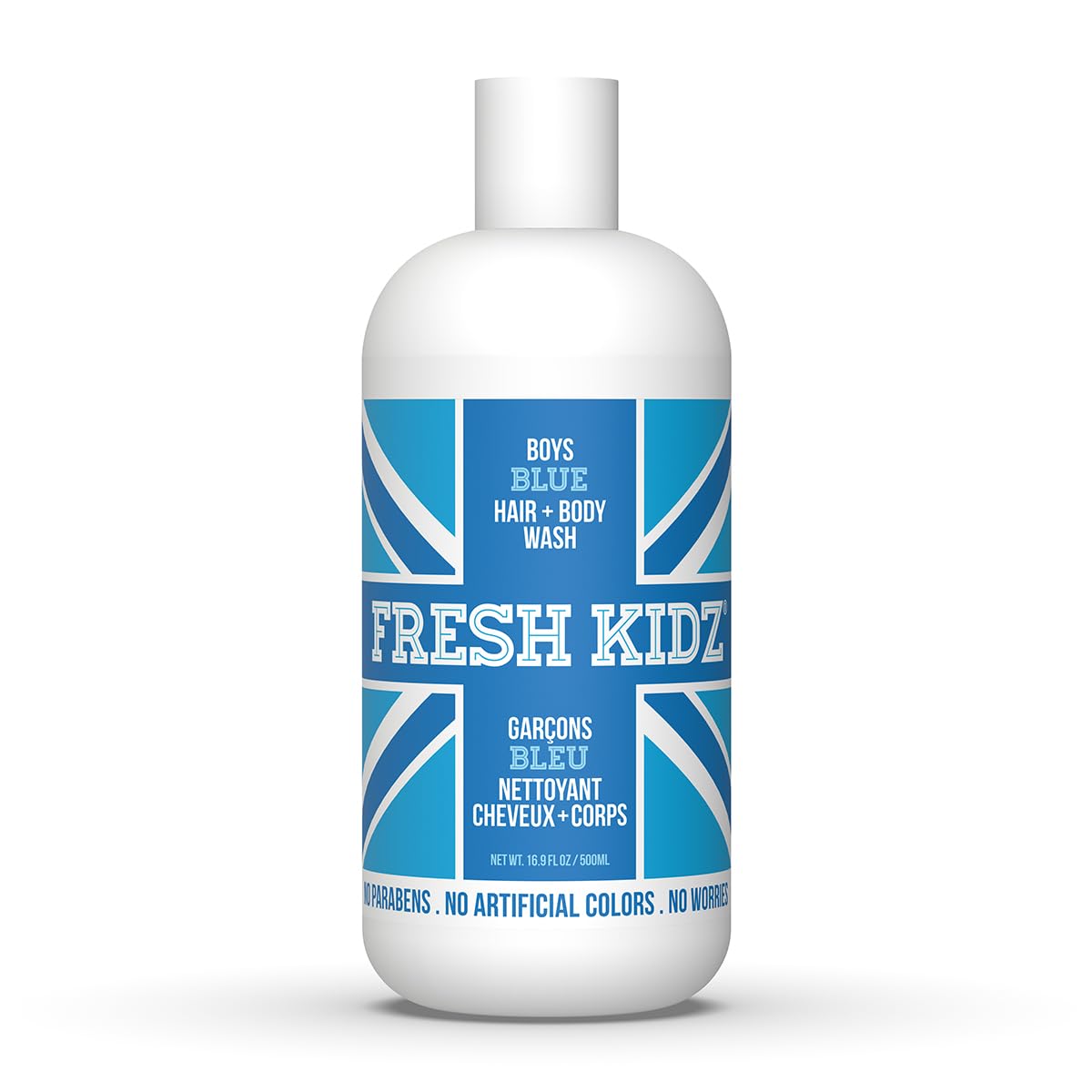 Fresh Kidz: bouteille-douche-enfant-bleu, lavage doux pour peau sensible.