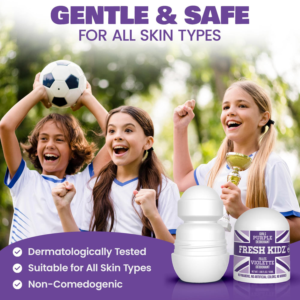 Fresh Kidz formule dermatologiquement testée adaptée aux peaux sensibles des jeunes.