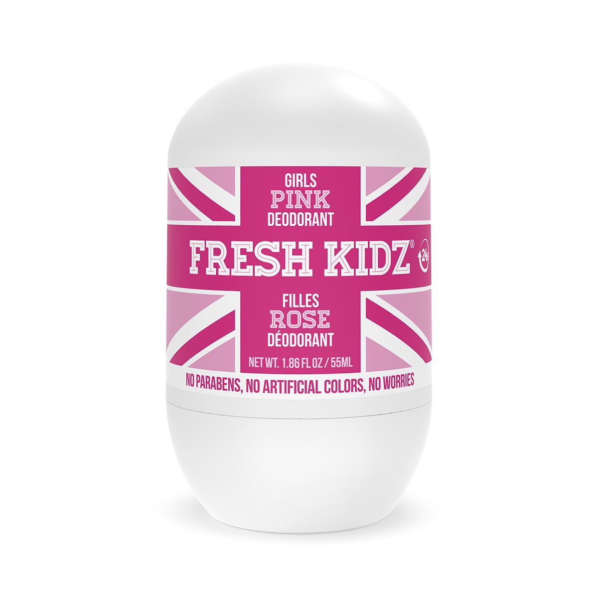 Fresh Kidz Roll-On emballage rose 55 ml, pratique pour l'école.