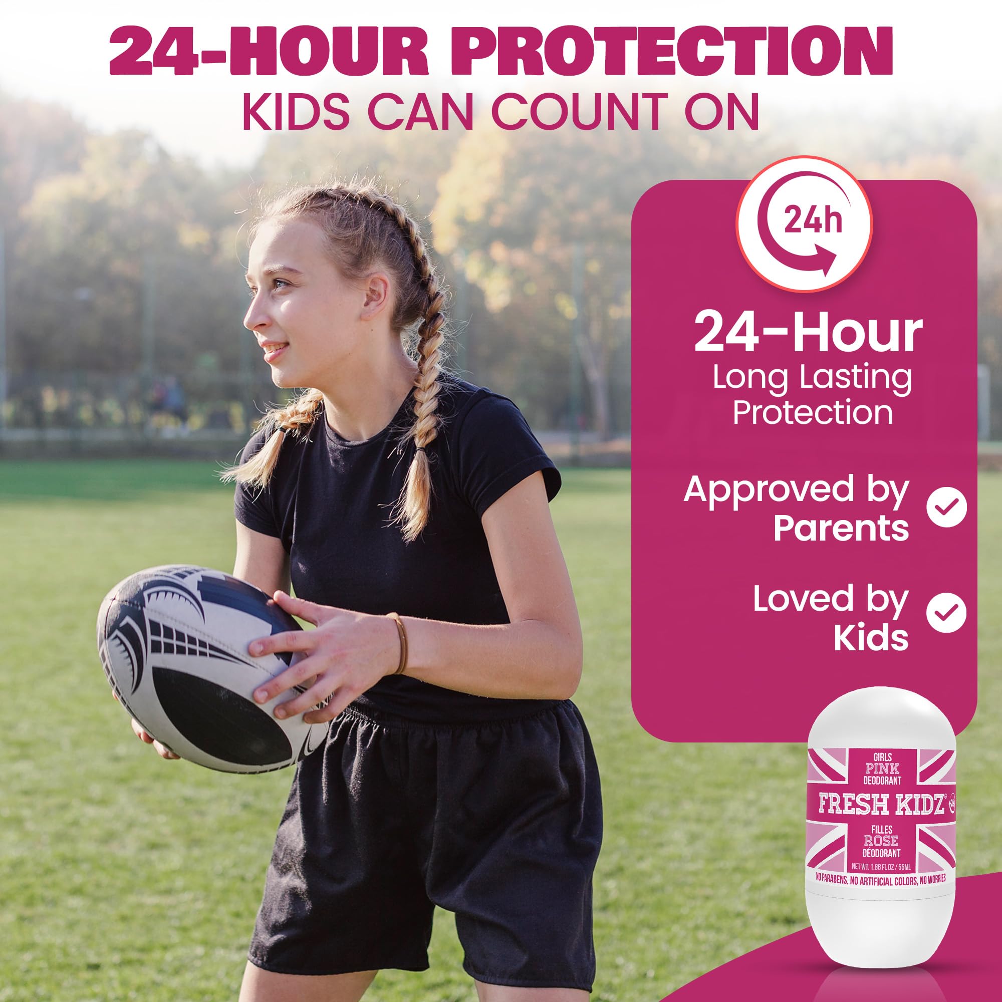 Fresh Kidz Roll-On sans bicarbonate et sans aluminium pour la peau.