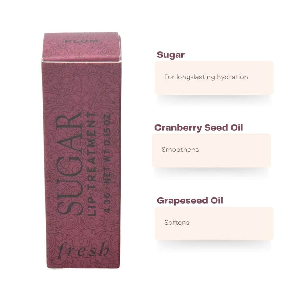Fresh Sugar Lip Treatment prune, texture beurrée pour lèvres douces.