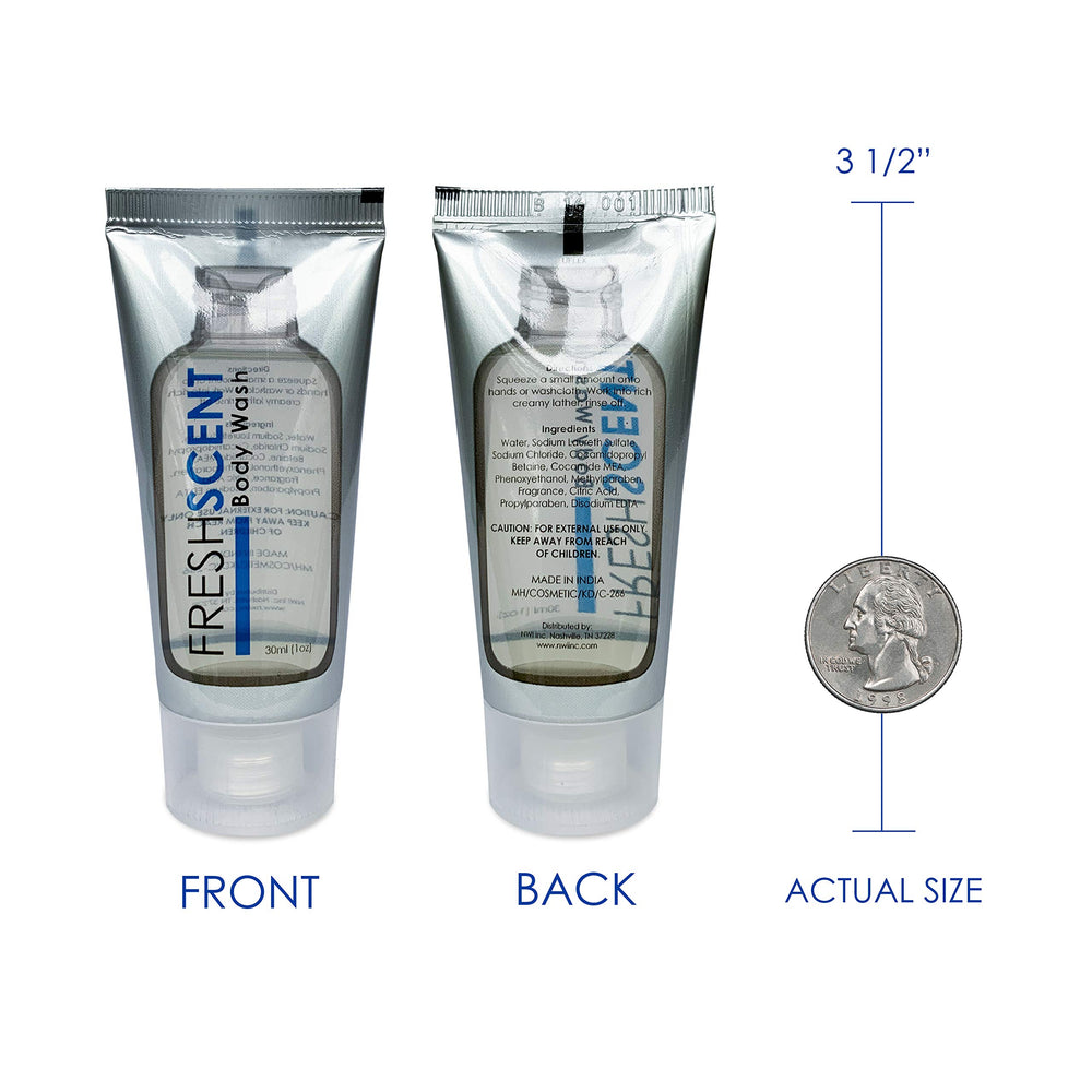 Freshscent Body Wash avec sceau en aluminium pour prévenir les fuites en stockage.