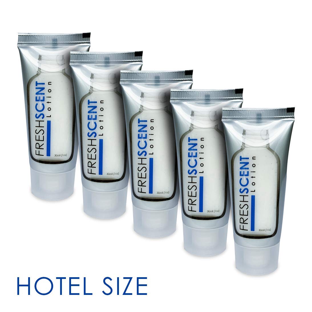 Freshscent Lotion 1oz, affichage hôtel élégant, présentation soignée et hygiène simplifiée.