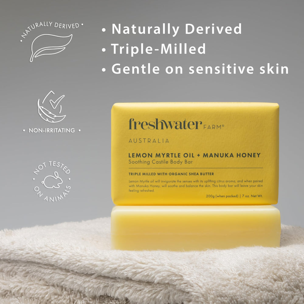 Freshwater Farm Australia barre savon citronnelle et miel, texture riche et hydratante