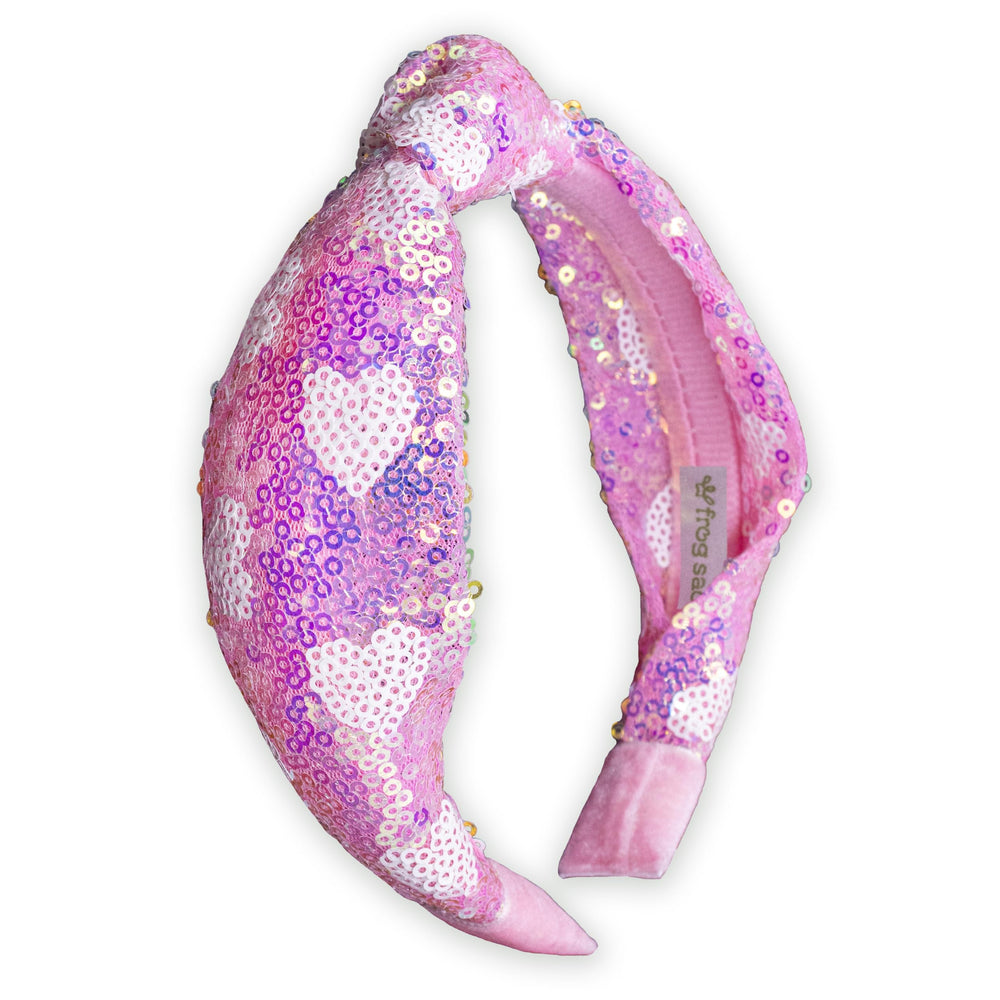 Bandeau cœur paillettes rose FROG SAC, parfait pour fêtes et photos joyeuses.