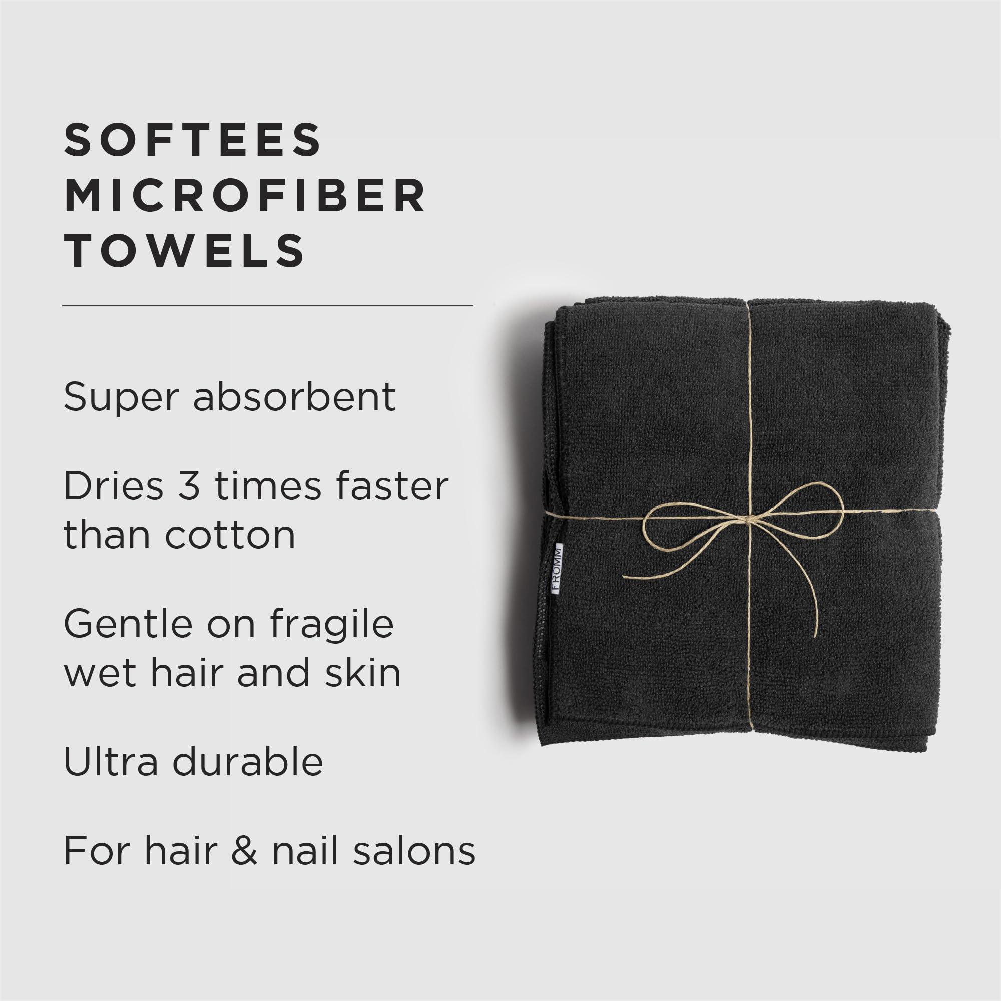 Fromm Softees serviette microfibre noire – usage salon et spa, cheveux propres