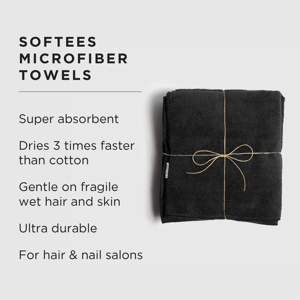 Fromm Softees serviette microfibre noire – usage salon et spa, cheveux propres