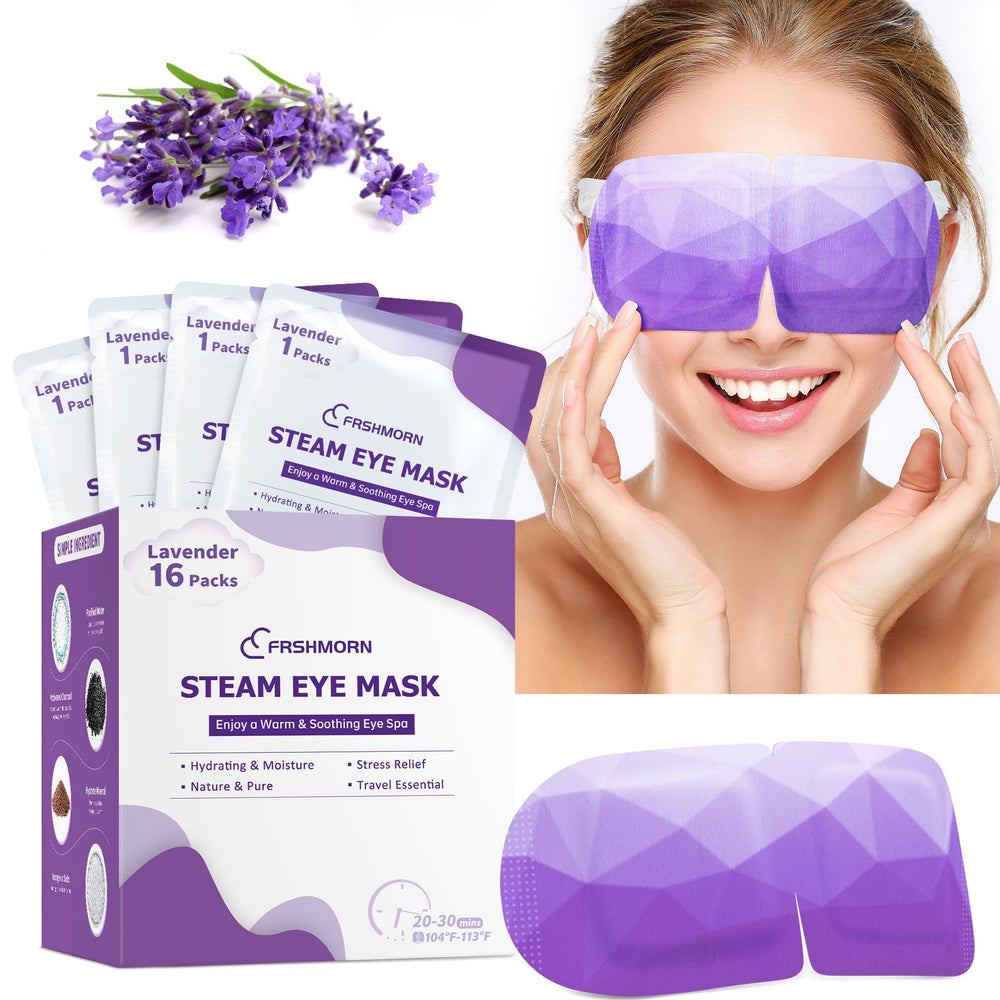 FRSHMORN masque yeux à vapeur lavande pour détente et sommeil plus reposant.