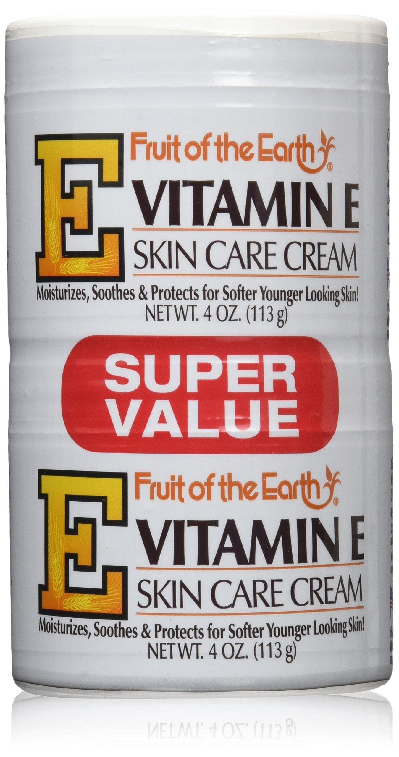 Fruit of the Earth Crème vitamine E, pot de 118 ml, hydratation durable.
