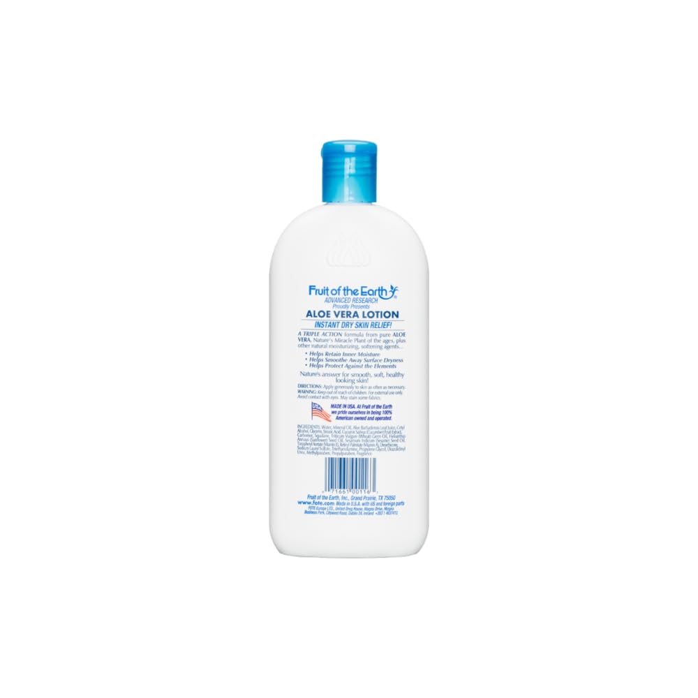 Fruit of the Earth Aloe Vera Lotion – texture hydratante pour une peau douce et saine.