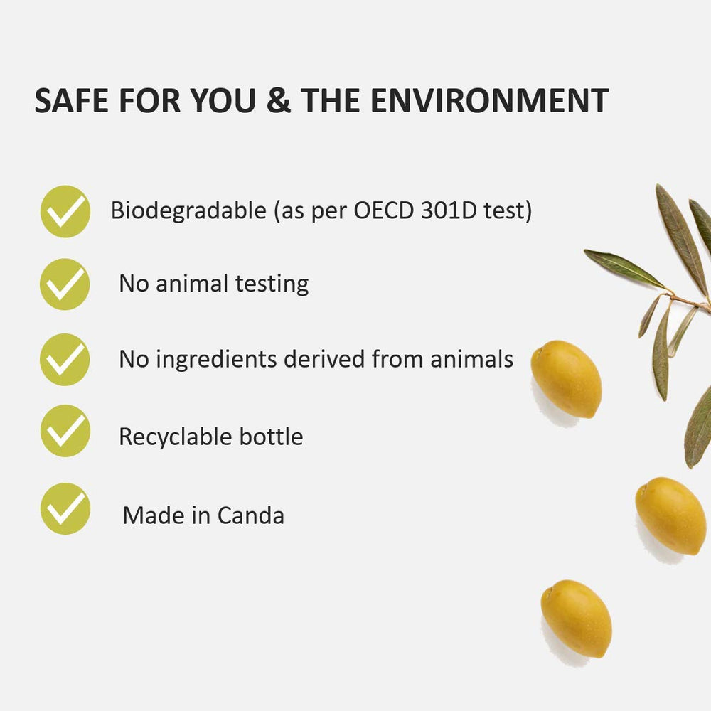 Formule biodégradable respectueuse de l’environnement pour un usage quotidien.