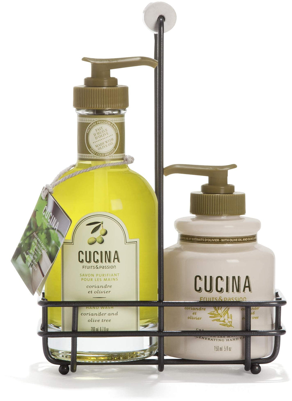 Savon pour les mains Fruits & Passion Cucina au parfum coriandre et olive, idéal après la cuisine.