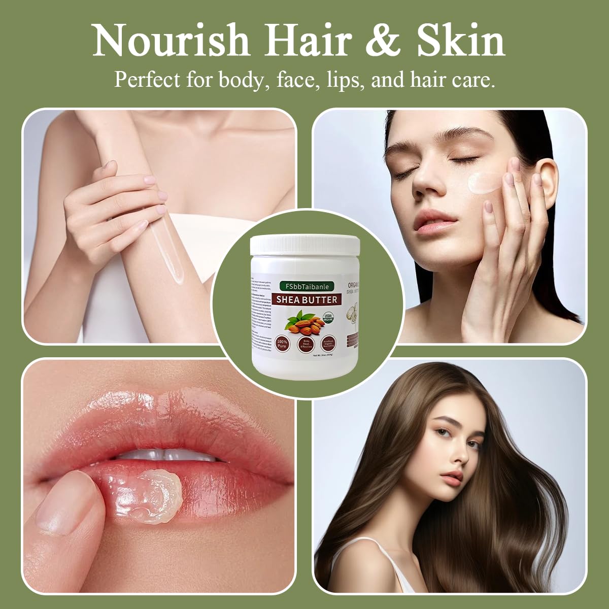 Utilisation peau et cheveux FSbbTaibanle, hydratation durable au quotidien.