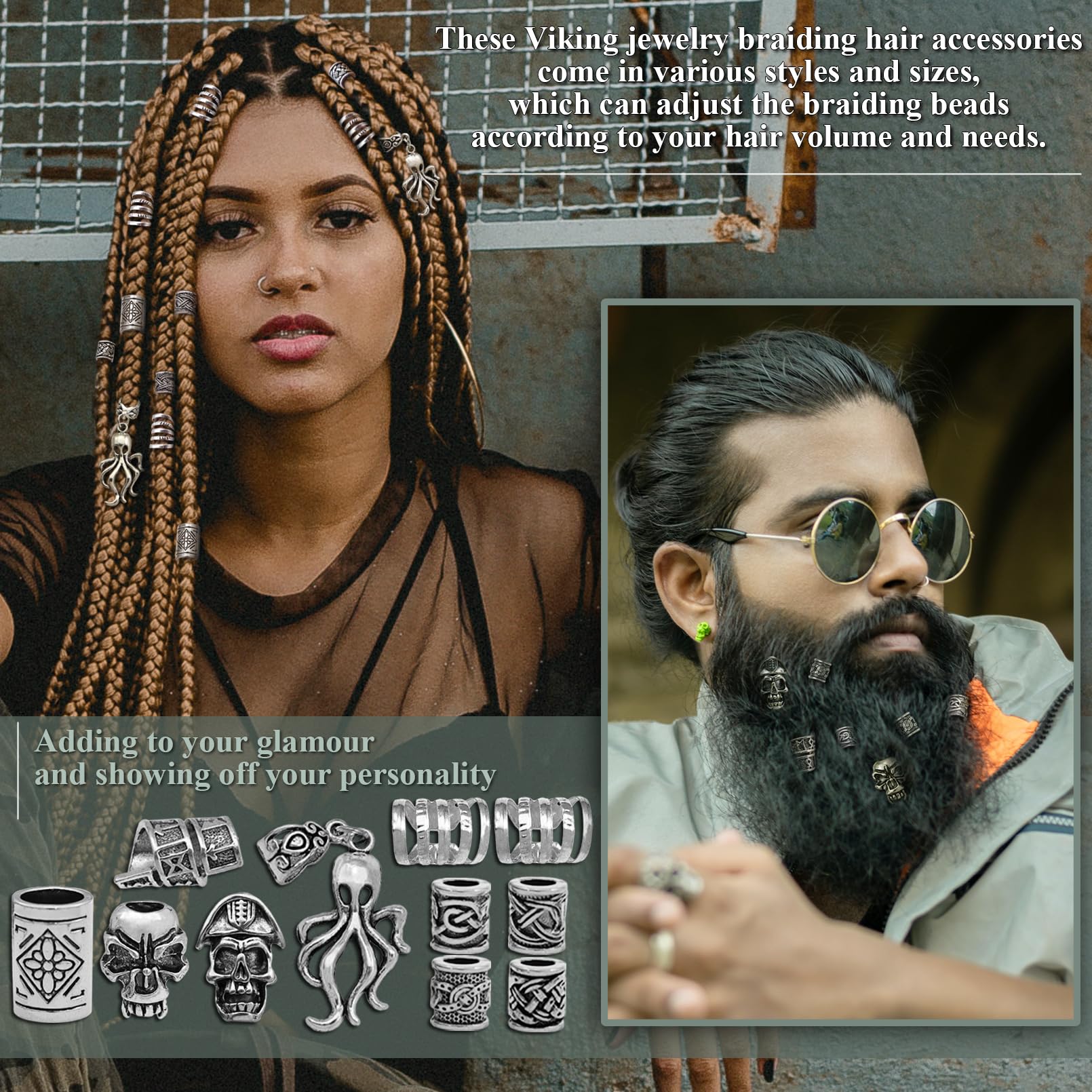 Bijoux barbe et dreadlocks nordiques pour un look décoratif