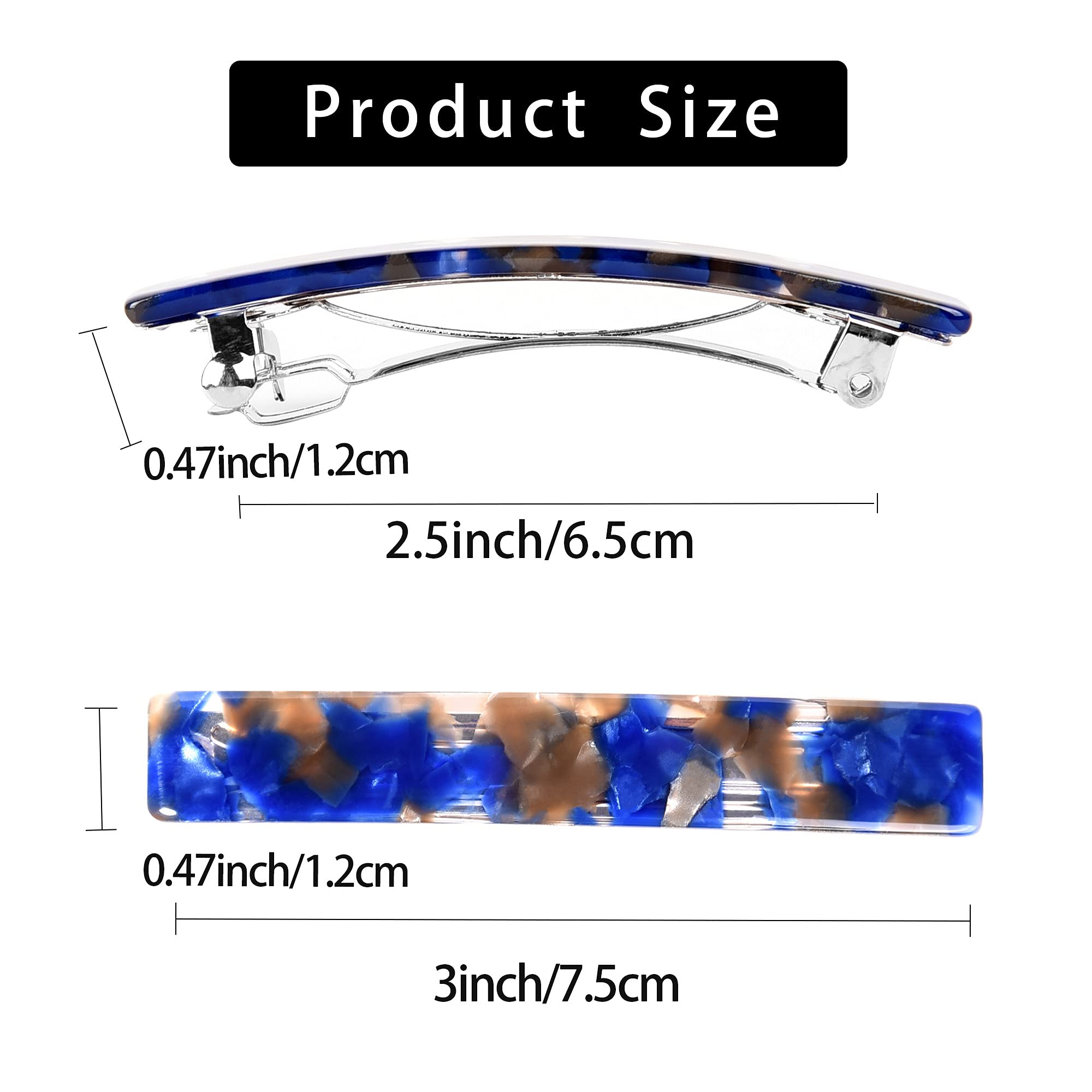 Barrette Fsmiling acétate avec fermeture argentée, facile à poser sans tirer.