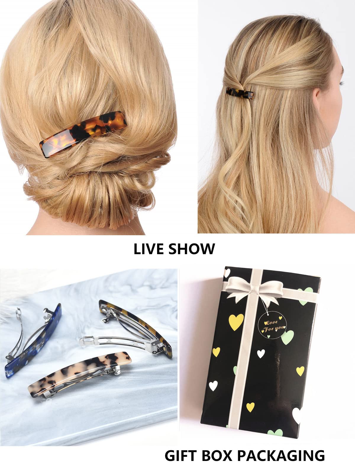 Barrette Fsmiling acétate couleur variée, parfaite pour accessoiriser toutes les coiffures.