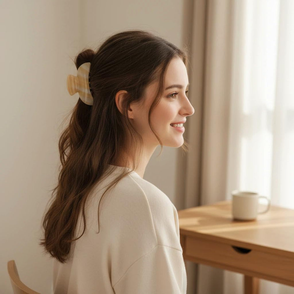 Fsmiling pince cheveux grande acétate tortue beige, prise sûre pour cheveux épais