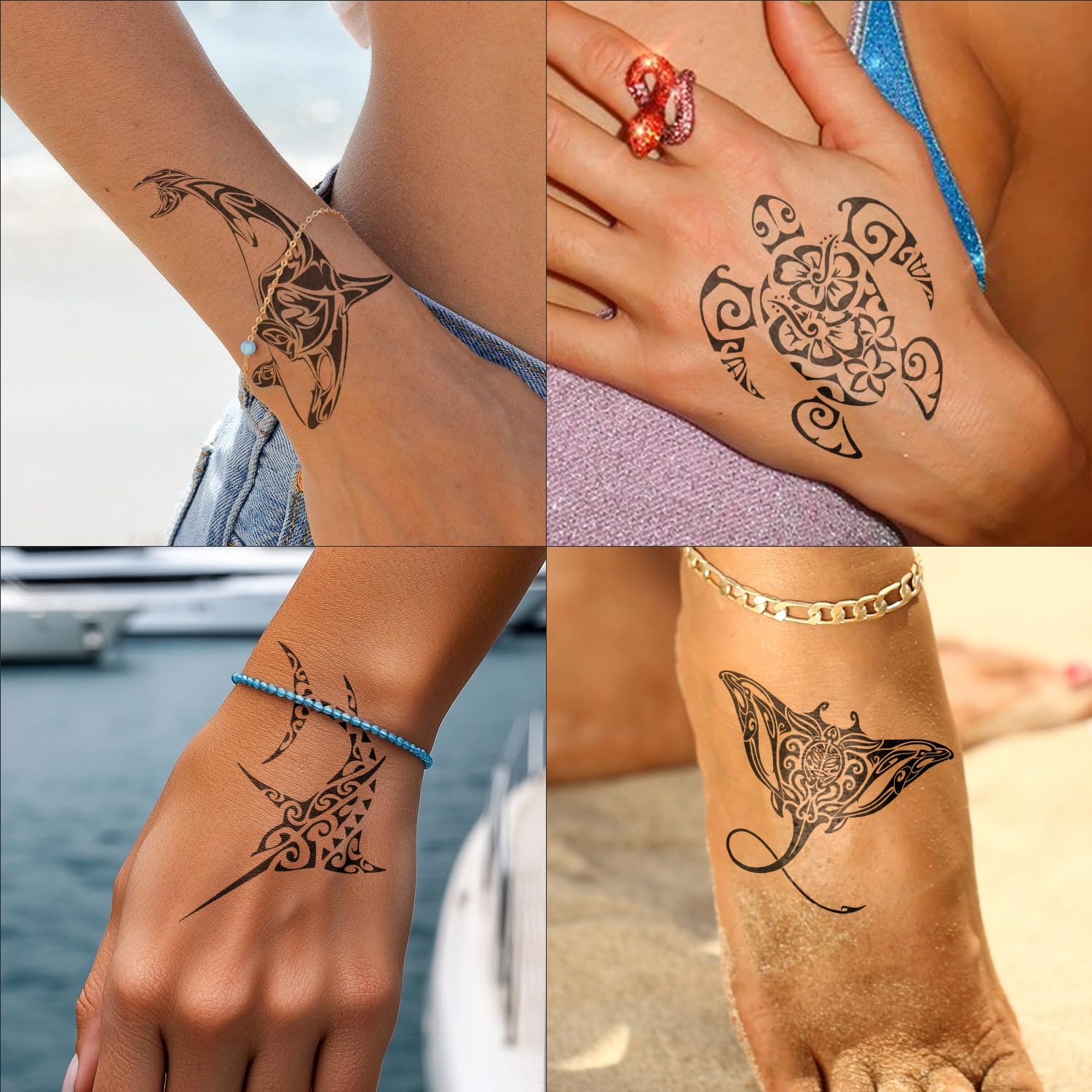 FTVLTAT tatouage temporaire hippocampe sur peau, design délicat et durable.