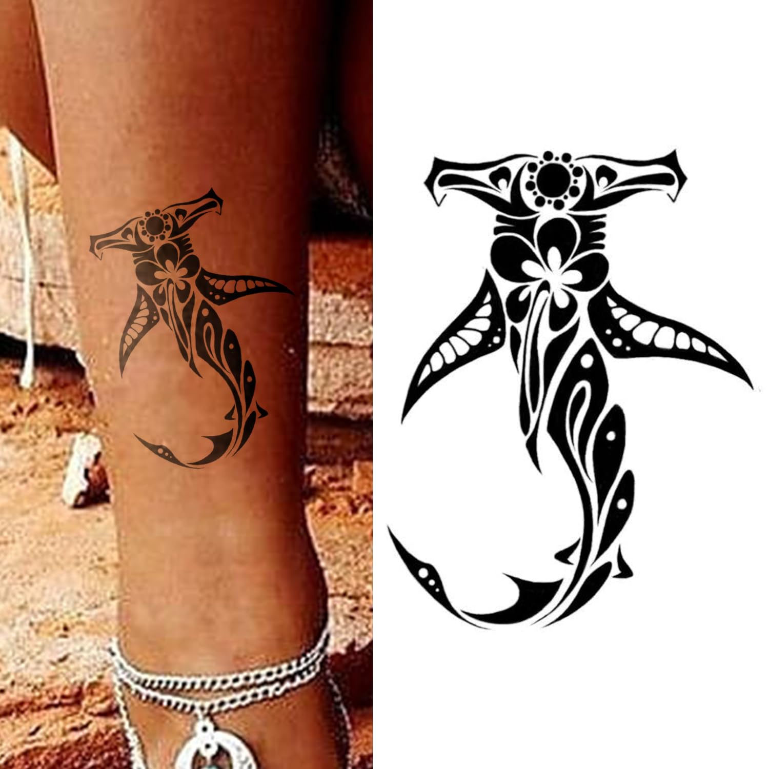 FTVLTAT tatouage temporaire requin sur peau, effet dynamique et résistant à la vie active.