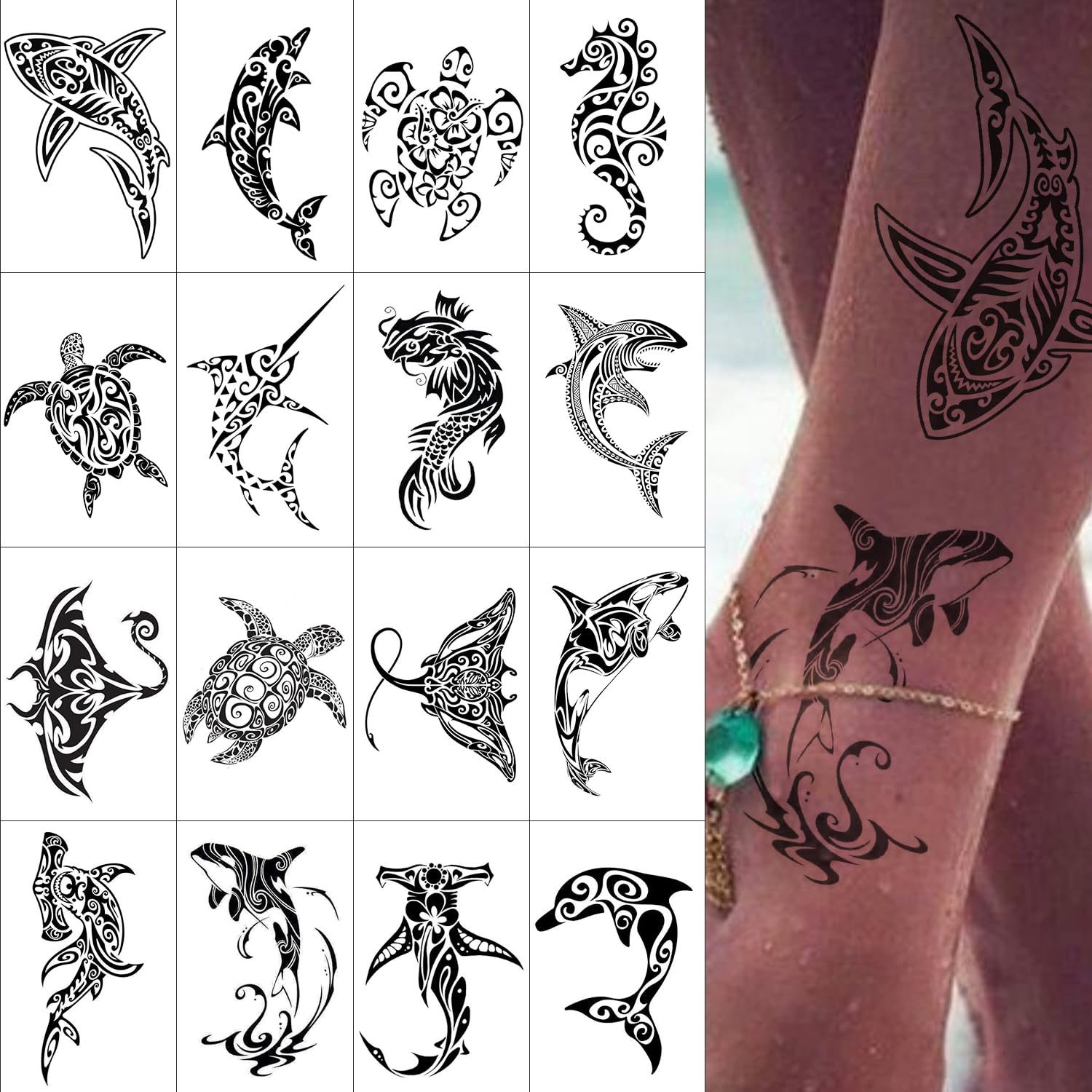 FTVLTAT tatouage temporaire tortue sur peau, motif océanique apaisant et durable.
