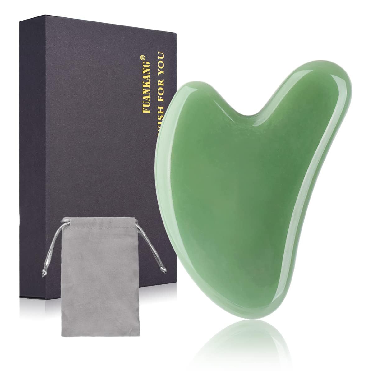 FUANKANG Gua Sha outil-visage-pierre-verte stimule la circulation et apporte une peau lumineuse.