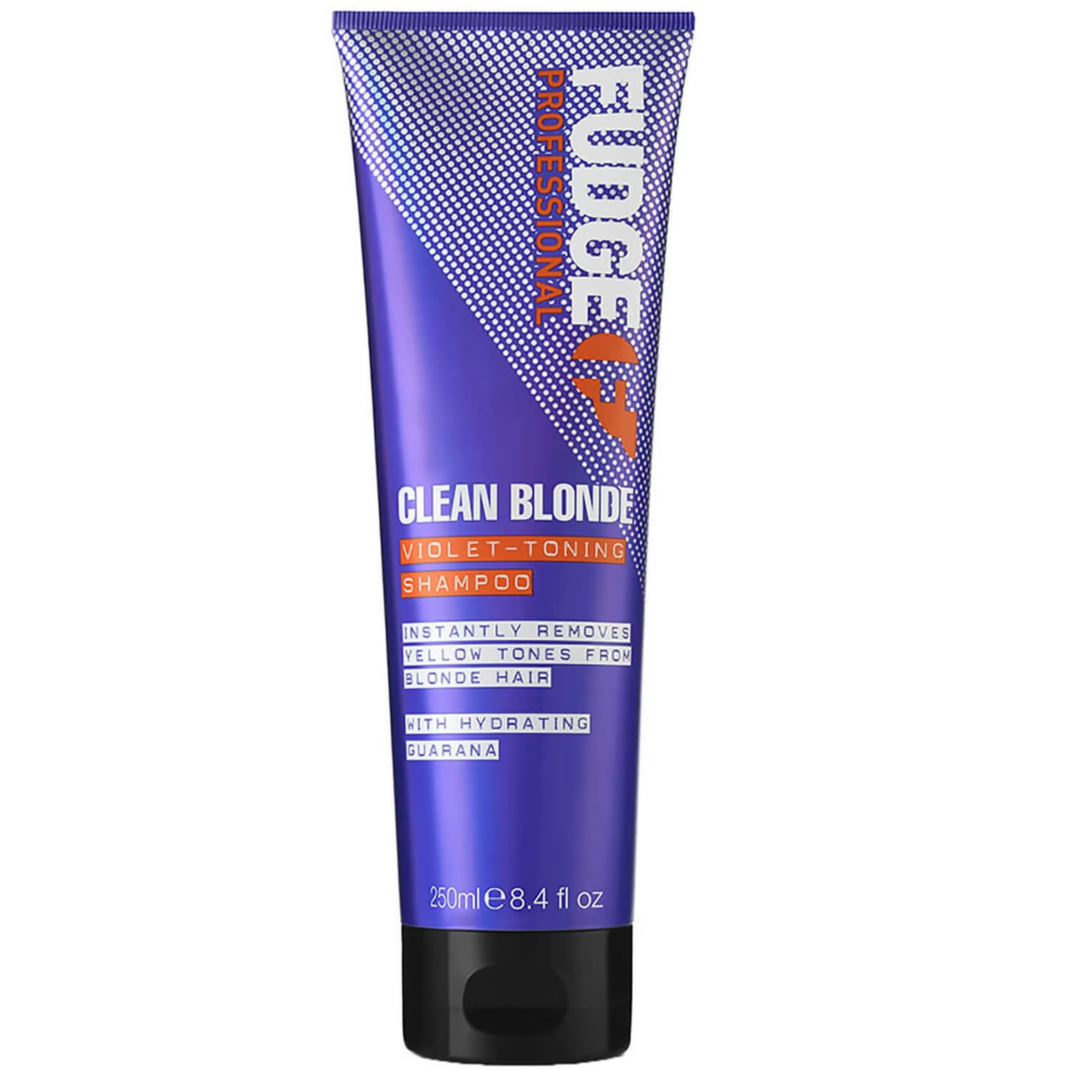 Shampooing Fudge Clean Blonde, bouteille noire prête à neutraliser les reflets jaunes.