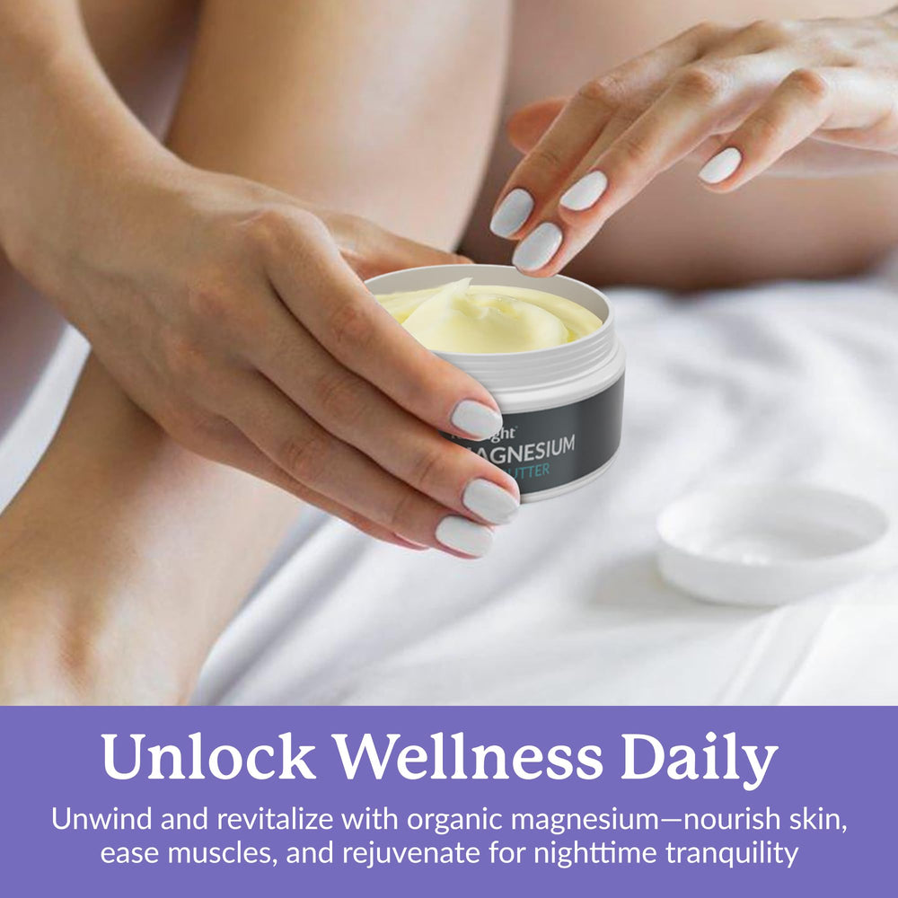 4oz Full Eight magnesium body butter packaging, compact for on-the-go use.