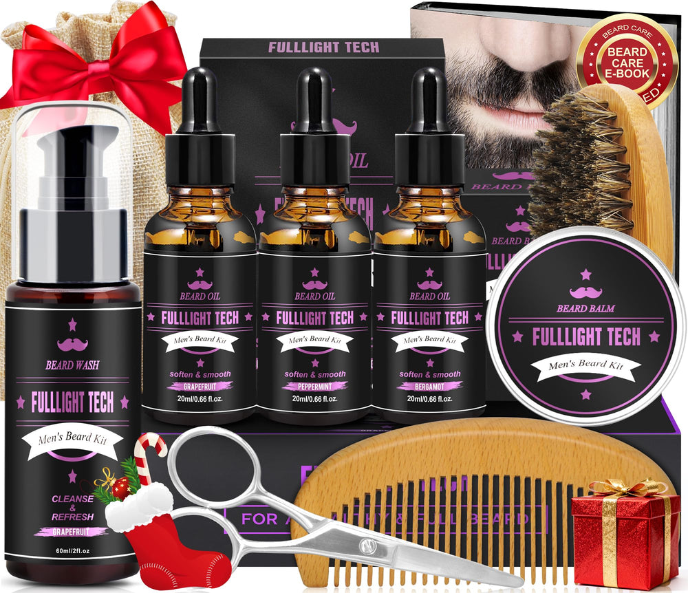 Kit barbe FULLLIGHT TECH: shampoing pamplemousse et baume pour une barbe rafraîchissante.