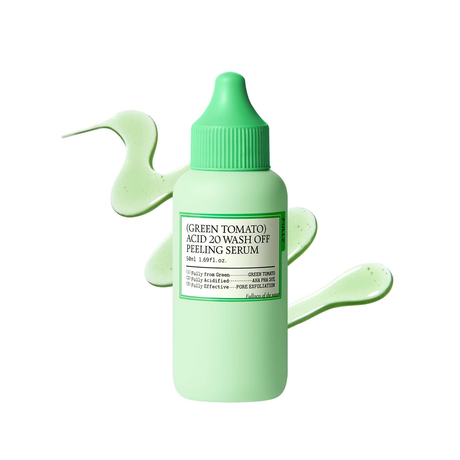 FULLY sérum exfoliant Tomate Verte 20 sur bouteille, effet éclat immédiat.