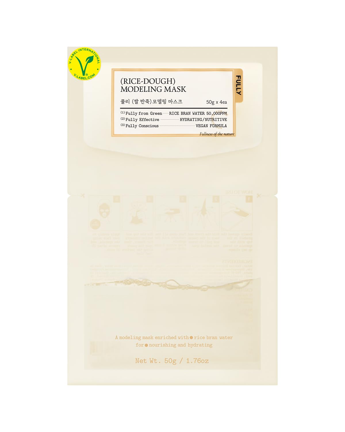 FULLY Masque modelant riz: emballage hygiénique prêt à l'emploi et hydratation rapide.
