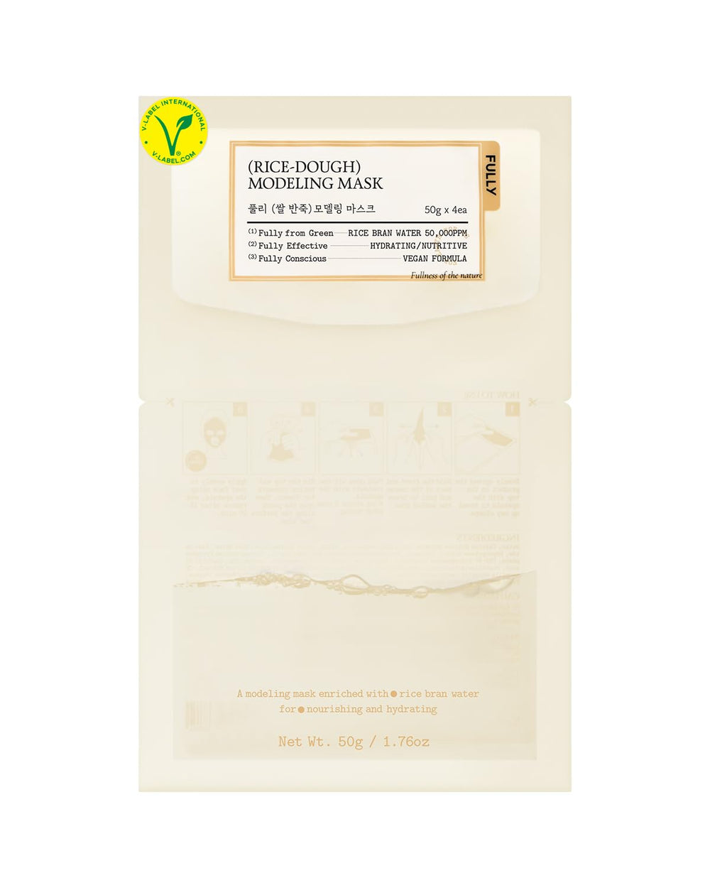 FULLY Masque modelant riz: emballage hygiénique prêt à l'emploi et hydratation rapide.