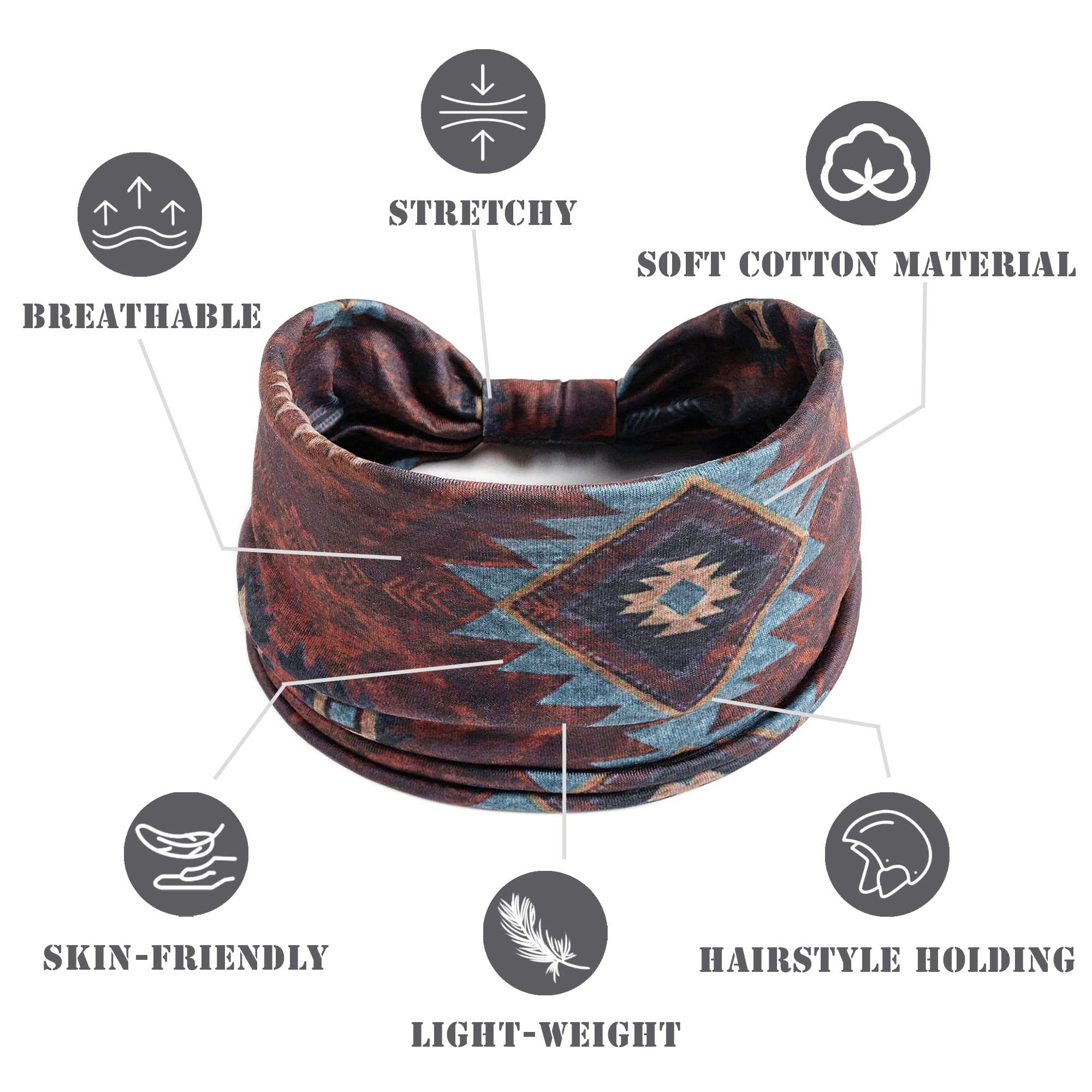 Fulztey bandeau boho imprimé beige, douceur stretch et absorption de la sueur.