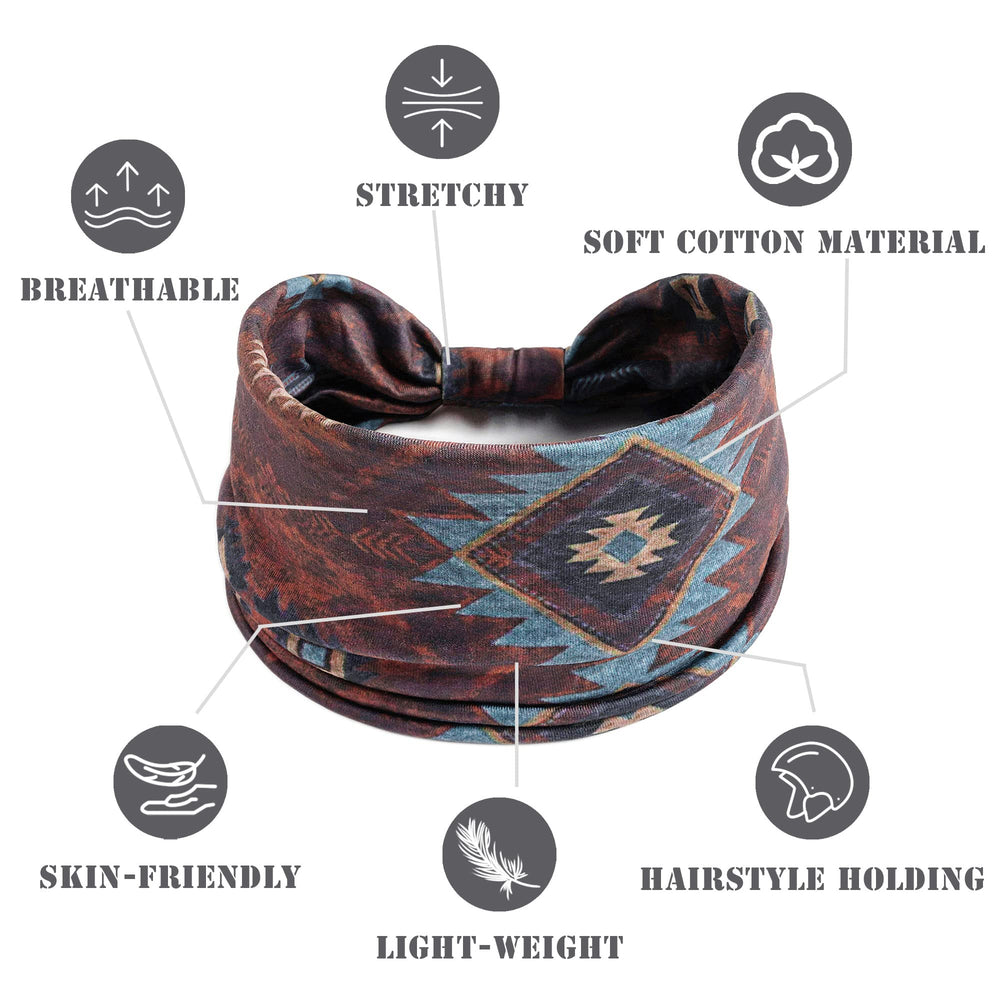 Fulztey bandeau boho imprimé beige, douceur stretch et absorption de la sueur.