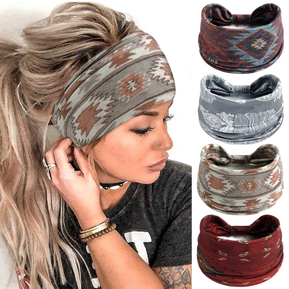 Fulztey bandeau boho imprimé bleu, confort coton et maintien lors du sport.
