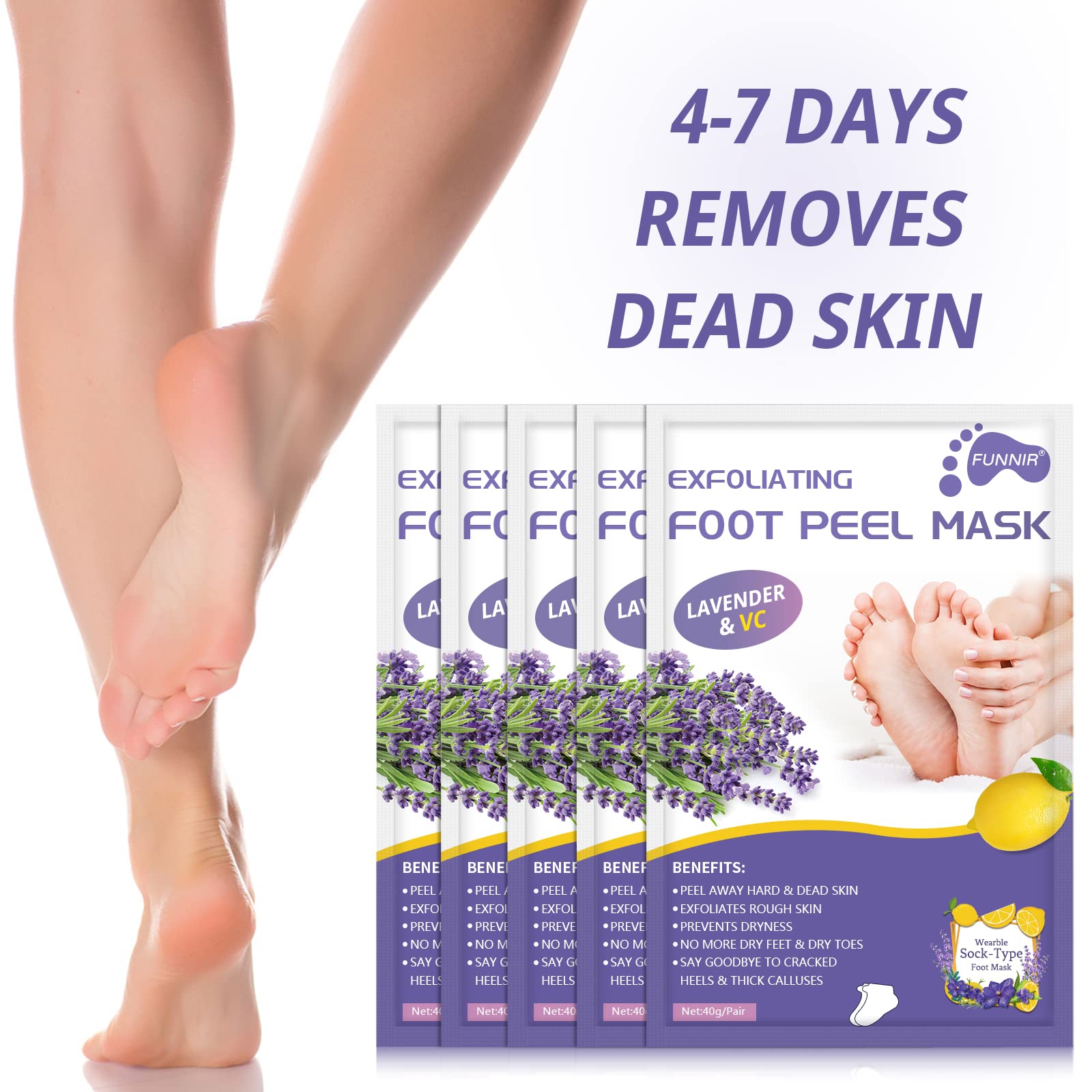 Funnir masque peeling pieds emballage clair et pratique.