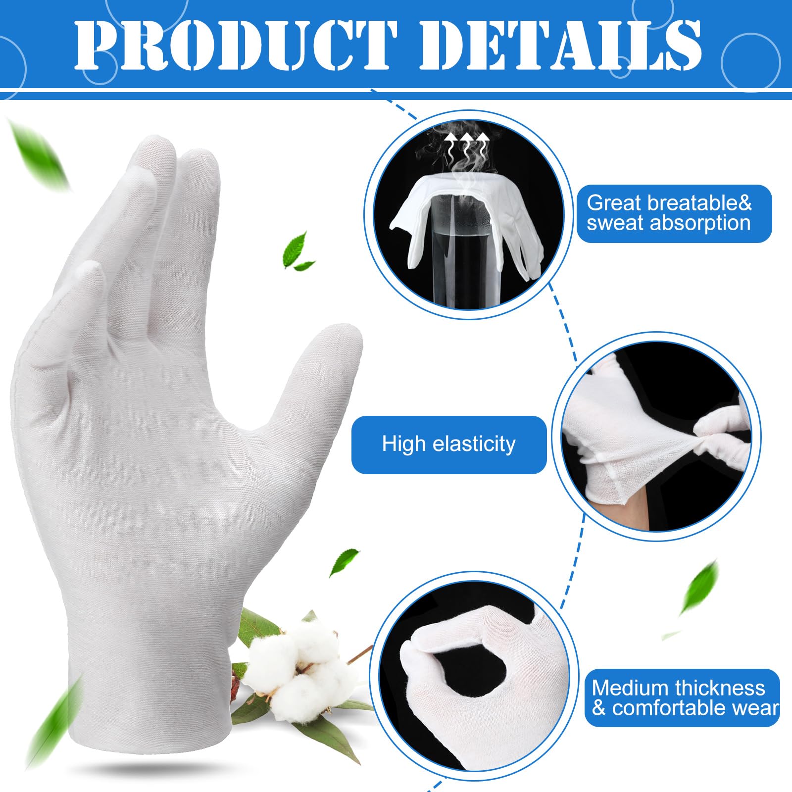 Gants coton Funtery, confort doux qui facilite la tenue d’objets petits.