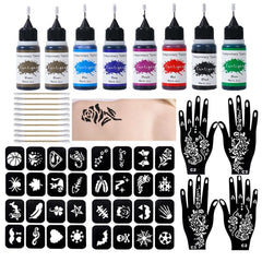 Kit Funtigee tatouage temporaire avec bouteilles de couleurs pour créations faciles.