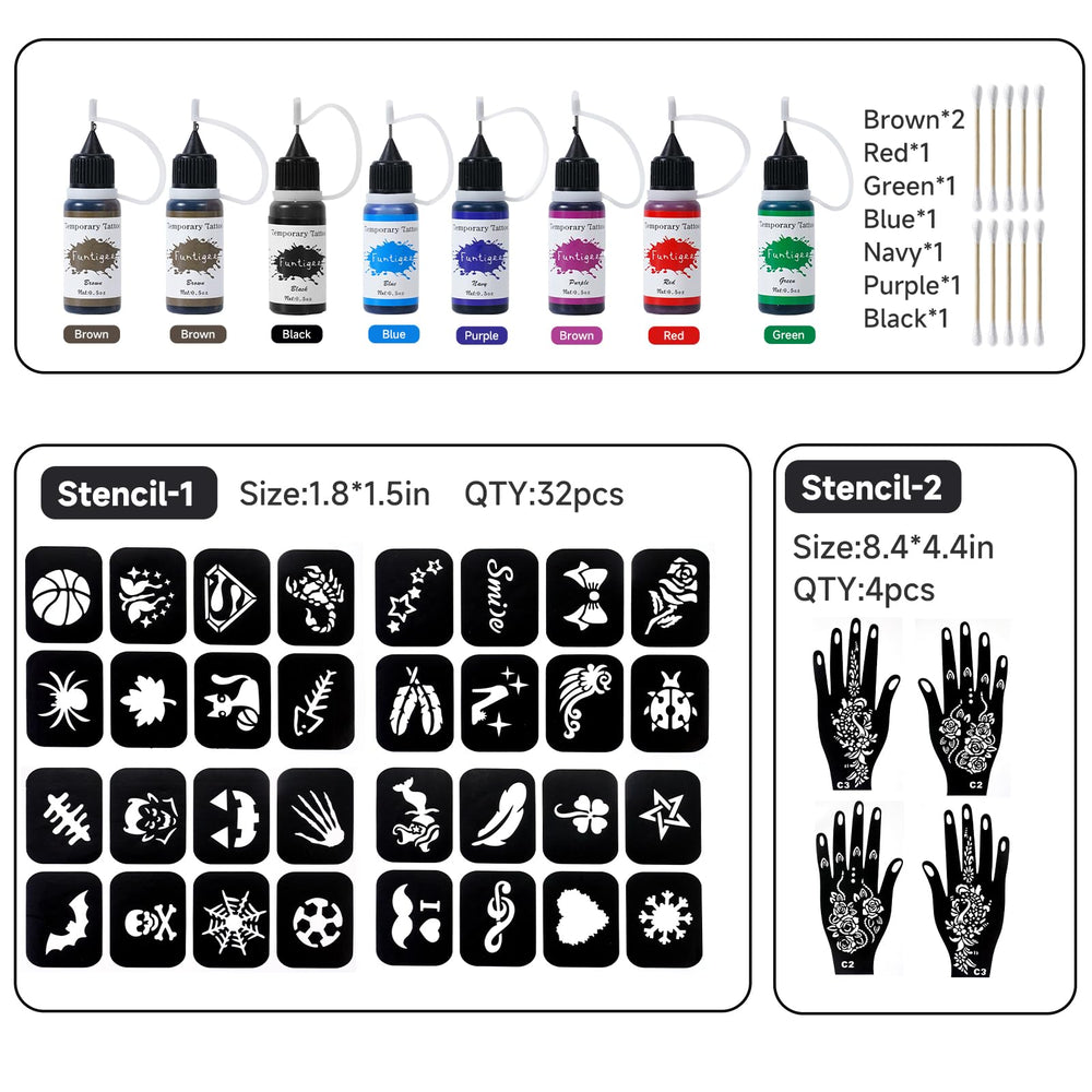 Pochoirs Mains Funtigee pour tatouages temporaires précis et rapides.