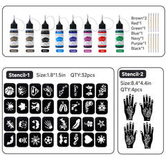 Pochoirs Mains Funtigee pour tatouages temporaires précis et rapides.