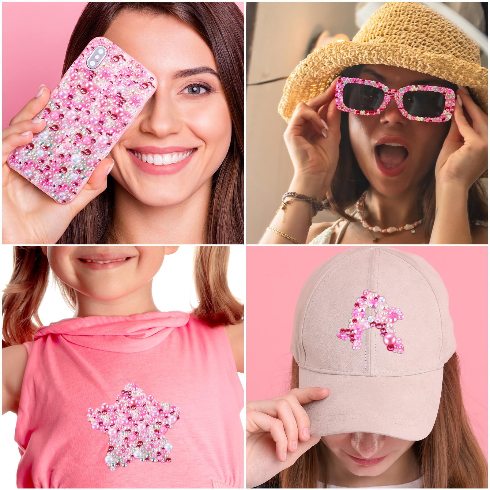 Funtopia perles rose à dos plat 6mm, beauté glamour pour chaussures et vêtements